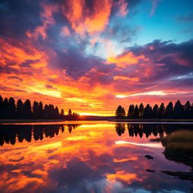 Play of colours on the lake at sunset by Daniel Rüttinger