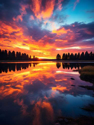 Play of colours on the lake at sunset