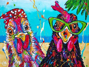 Poulets sur la plage sur Happy Paintings