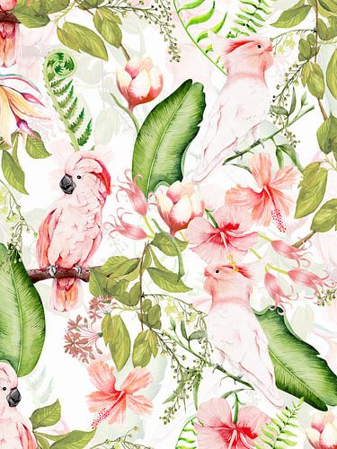 Fleurs et oiseaux tropicaux de la jungle