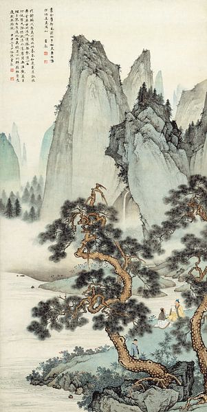 Chen shaomei,Riverside pine landscape, Chinese Landscape Shield by finemasterpiece