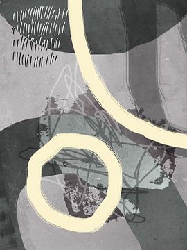 Collage abstrait moderne. Formes dans des couleurs pastel grises et jaunes N.1 sur Dina Dankers
