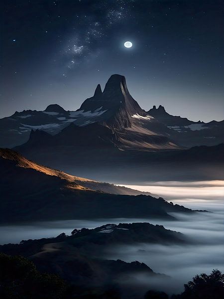 lune et colline par nayyara art