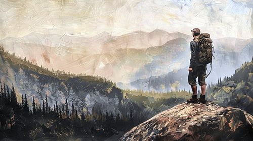 Randonneurs au sommet d'une montagne