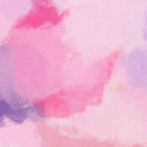 Peinture abstraite colorée dans des tons de rose, lilas et rose poudré sur Dina Dankers