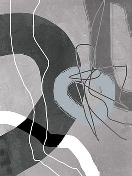 Abstrakte geometrische organische Formen und Linien in Pastellfarben in Blau und Grau