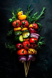 Brochettes de légumes colorées sur des bâtons en bois sur Poster Art Shop