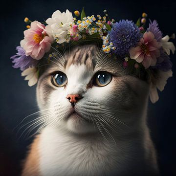De schoonheid van de kat: In een bloemenkrans gehuld van Vlindertuin Art