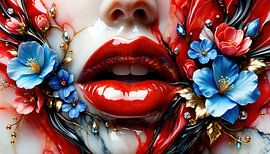 Fragment de séduction - Un visage marbré entre fleurs, or et éphémère sur AidasignArt