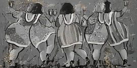 Curvy Ladies Wine | Gold Black/White by Vrolijk Schilderij