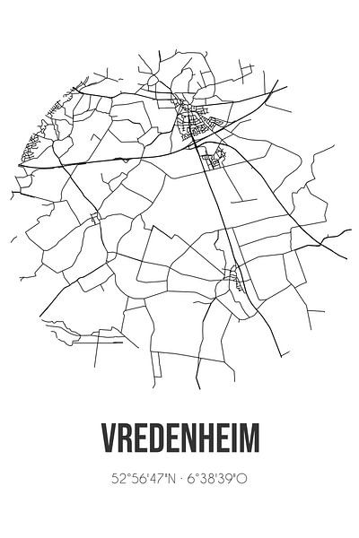 Vredenheim (Drenthe) | Karte | Schwarz und Weiß von Ortsdrucke