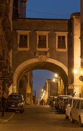 Arco Divia Crociferi with Baroque street Via Crociferi at dusk, Catania, Sicily, Italy, Europe  I To