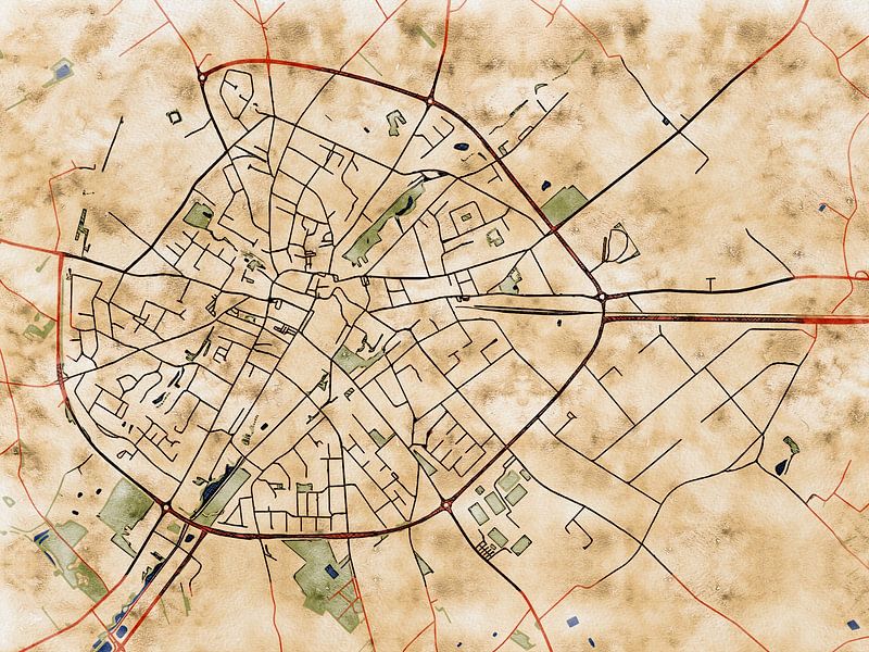 Map of Poperinge with the style 'Serene Summer' by Maporia