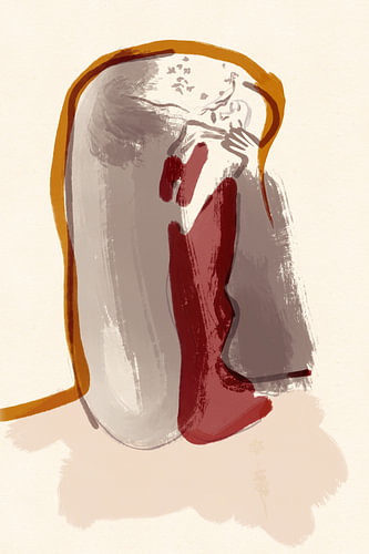Der Kuss – Gustav Klimt – Minimal Art: Strichzeichnung in warmen Erdtönen