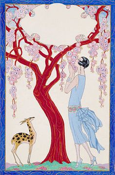 George Barbier - Femme, faon et arbre rouge sur Peter Balan