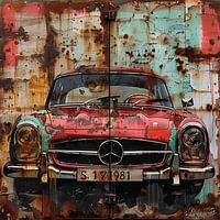 Graffiti Mercedes Benz SL klassieke auto roestig oppervlak stedelijk
