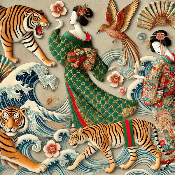 L'élégance intemporelle de Gucci : le chef-d'œuvre d'art japonais de Miss Dubaï&amp;quot ; par Exclusief Werk Aan de Muur