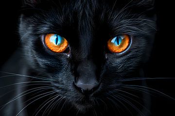 Zwarte kat met blauwe en oranje ogen van Art & Soul Creations
