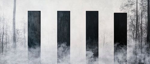 Minimalistische blokken in de mist
