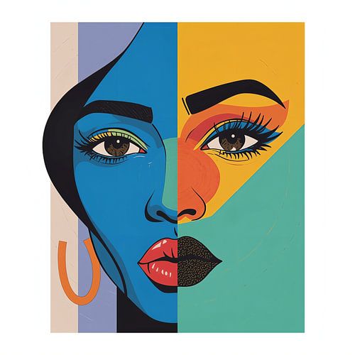 Portrait de femme abstrait avec des aplats de couleurs claires
