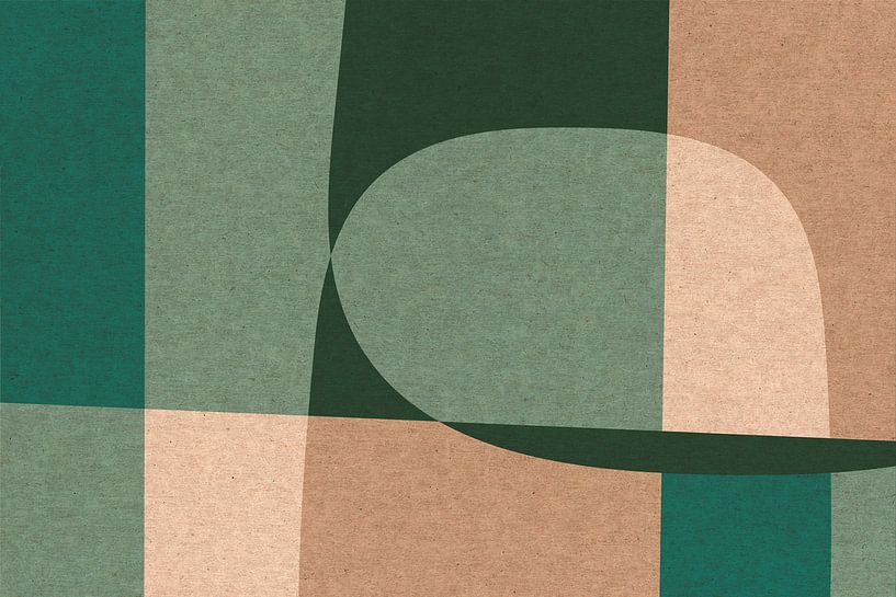 Moderne Kunst im Retrostil. Abstrakte organische Formen in Grün und Beige Nr. 9 von Dina Dankers
