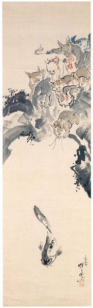 Kawanabe Kyōsai - Cats catching a catfish by Peter Balan