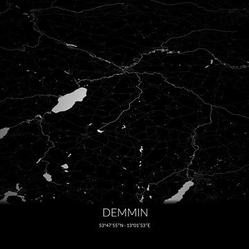 Zwart-witte landkaart van Demmin, Mecklenburg-Vorpommern, Duitsland. van Rezona