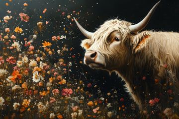 Zomerweelde - Hooglander in Bloemenveld van Eva Lee