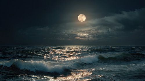 Golven onder de maanlicht panorama van TheXclusive Art