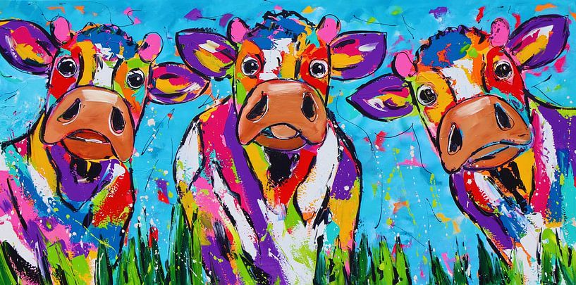 3 Vaches dans le Pré par Vrolijk Schilderij