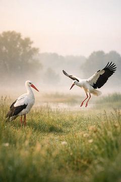 Two storks at dawn by Christina Bauer Photos