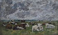 Kudde koeien onder een stormachtige lucht, Eugène Boudin, jaren 1880 van Atelier Liesjes thumbnail