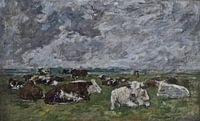 Kuhherde unter einem stürmischen Himmel, Eugène Boudin, 1880er Jahre von Atelier Liesjes Miniaturansicht