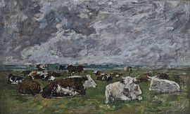 Herd of cows under a stormy sky, Eugène Boudin, 1880s by Atelier Liesjes