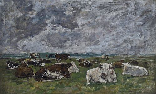 Kudde koeien onder een stormachtige lucht, Eugène Boudin, jaren 1880