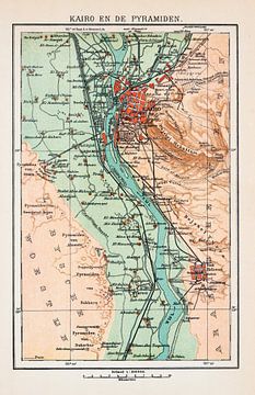 Vintage plattegrond Caïro en de Piramiden ca. 1900 van Studio Wunderkammer