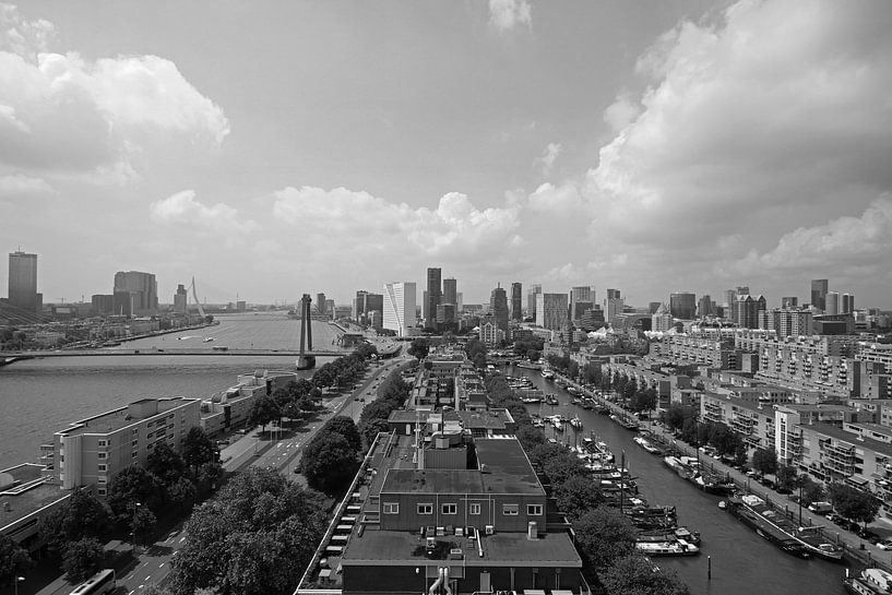 Rotterdam skyline panorama high rise print black white by Miljko Kucevic