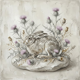 Resting Wild Hare With Spiky Thistle
