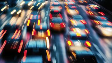 Light trails from fast cars at night by Frank Heinz