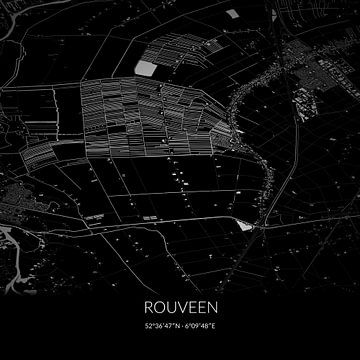 Zwart-witte landkaart van Rouveen, Overijssel. van Rezona