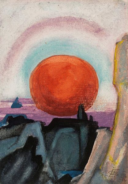 Oscar Florianus Bluemner--Earth sets to moon by finemasterpiece