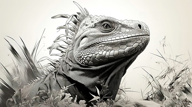 pen drawing of an iguana by Gelissen Artworks