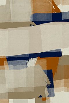 Aards abstract in bruin, oranje, blauw en steen van Dina Dankers