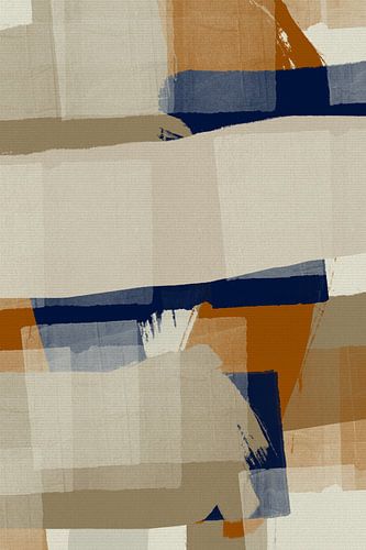 Aards abstract in bruin, oranje, blauw en steen