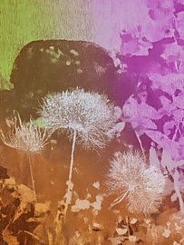 Abstrakte Löwenzahnblüten in Neon-Pastelltönen von Thea