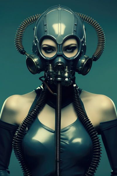 Digital erstellt sehr schöne sexy Frau mit bizarren Fetisch Maske in hallo Mode-Stil von Art Bizarre