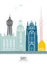 Skyline illustratie stad Goes in kleur van Mevrouw Emmer thumbnail