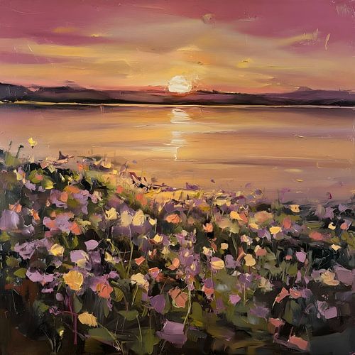 Olieverf paarse Lucht met Bloemen