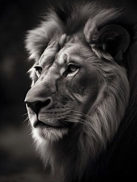 Lion en focus, noir blanc V3 sur drdigitaldesign