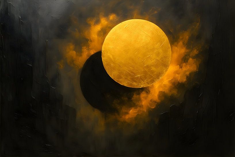 Tableau noir et or | Grand tableau salle de séjour | Tableau coucher de soleil occultant par AiArtLand